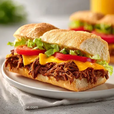 Cheesy Hot Beef Sandwich Recipe for 4 Servings Recipe Card
