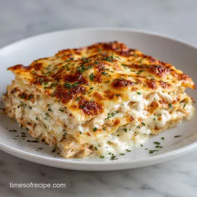 Creamy Chicken Alfredo Lasagna Recipe Card