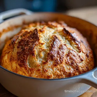 Easy Dutch Oven No Knead Bread for 10 Servings Recipe Card