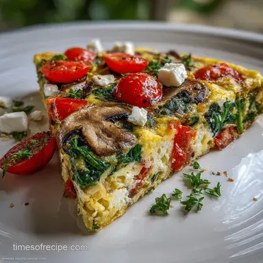 Easy Mushroom Frittata with Spinach, Tomatoes and Feta Ready in 30 Min Recipe Card