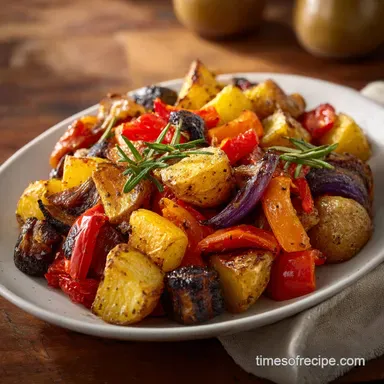 Easy Vegetarian Dinner Recipe with Roasted Vegetables for 4 Servings Recipe Card