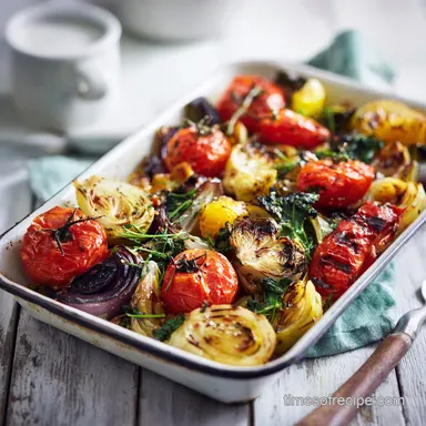 Easy Vegetarian Recipe with Roasted Vegetables for 4 Servings Recipe Card