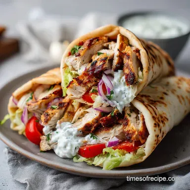 Greek Chicken Gyros Recipe: Tender Ribbons for 6 Servings Recipe Card