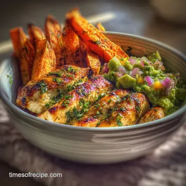 Grilled Herb Chicken Bowl with Sweet Potato Fries for 4 Recipe Card
