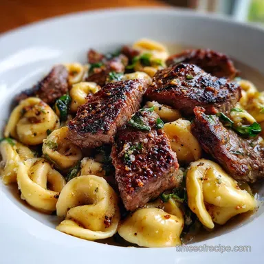 OnePan Steak Bite Tortellini Recipe with Garlic Butter