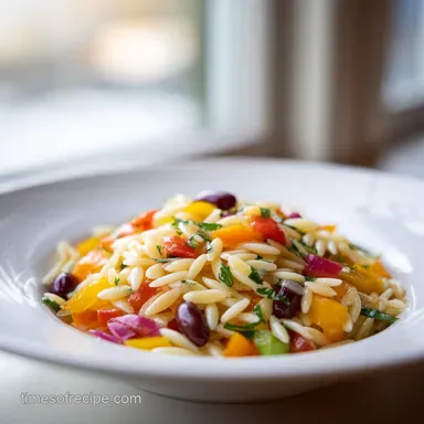 Rainbow Orzo Salad in 45 Minutes with Fresh Crunchy Vegetables Recipe Card