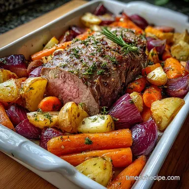 Roast Beef Root Vegetable SheetPan Dinner Oven-Only Baked Recipe Card