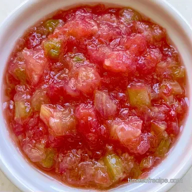 Glossy Rhubarb Jam in 40 Minutes Recipe Card