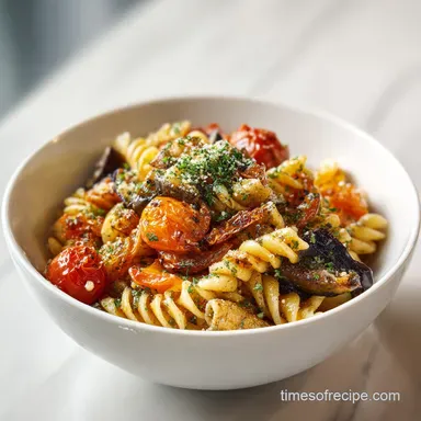 Vegan Pasta Dish with Roasted Vegetables for 4 Servings Recipe Card