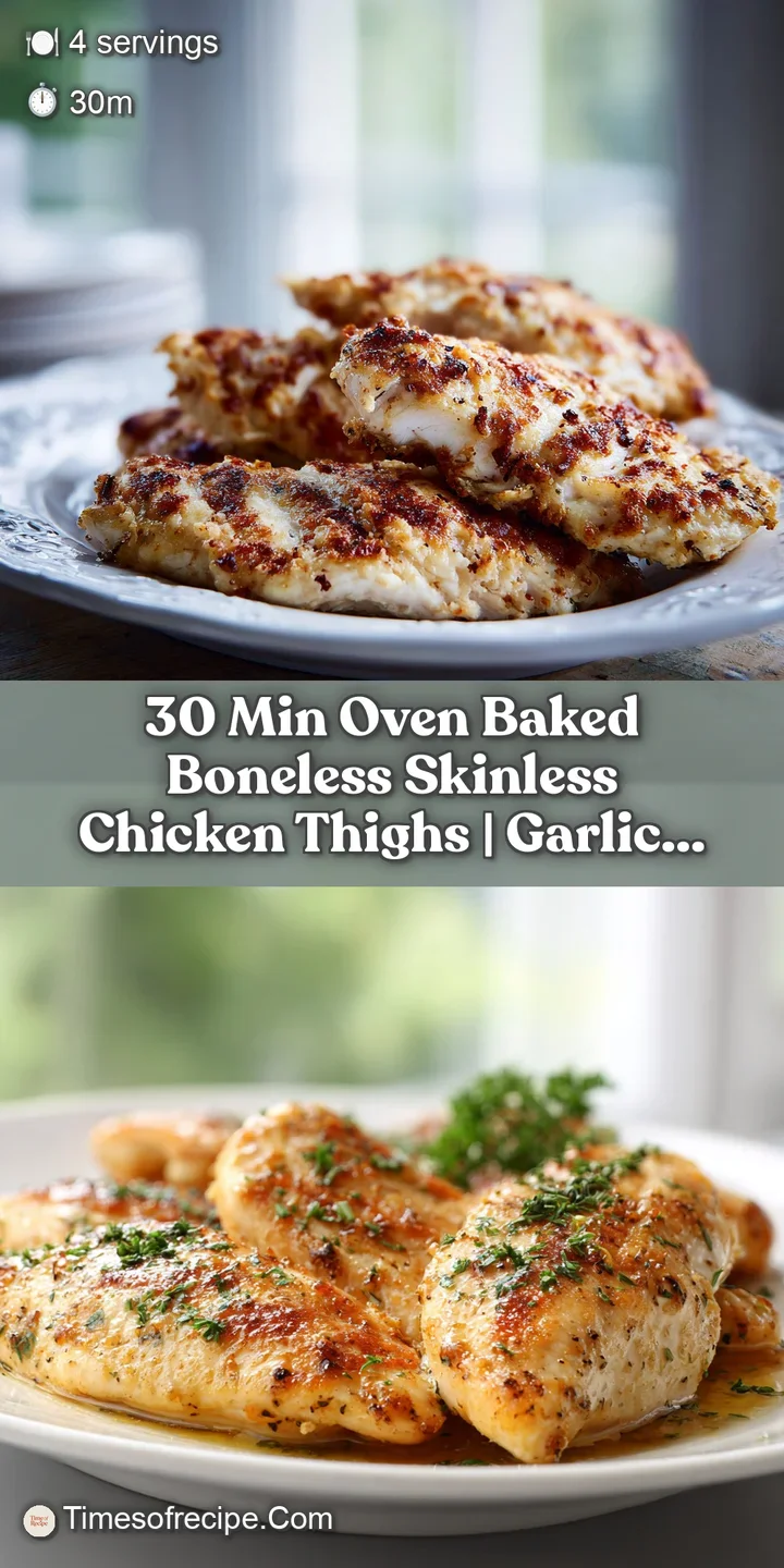 A close-up of succulent, oven-baked chicken thigh with a moist interior and lightly caramelized edges.