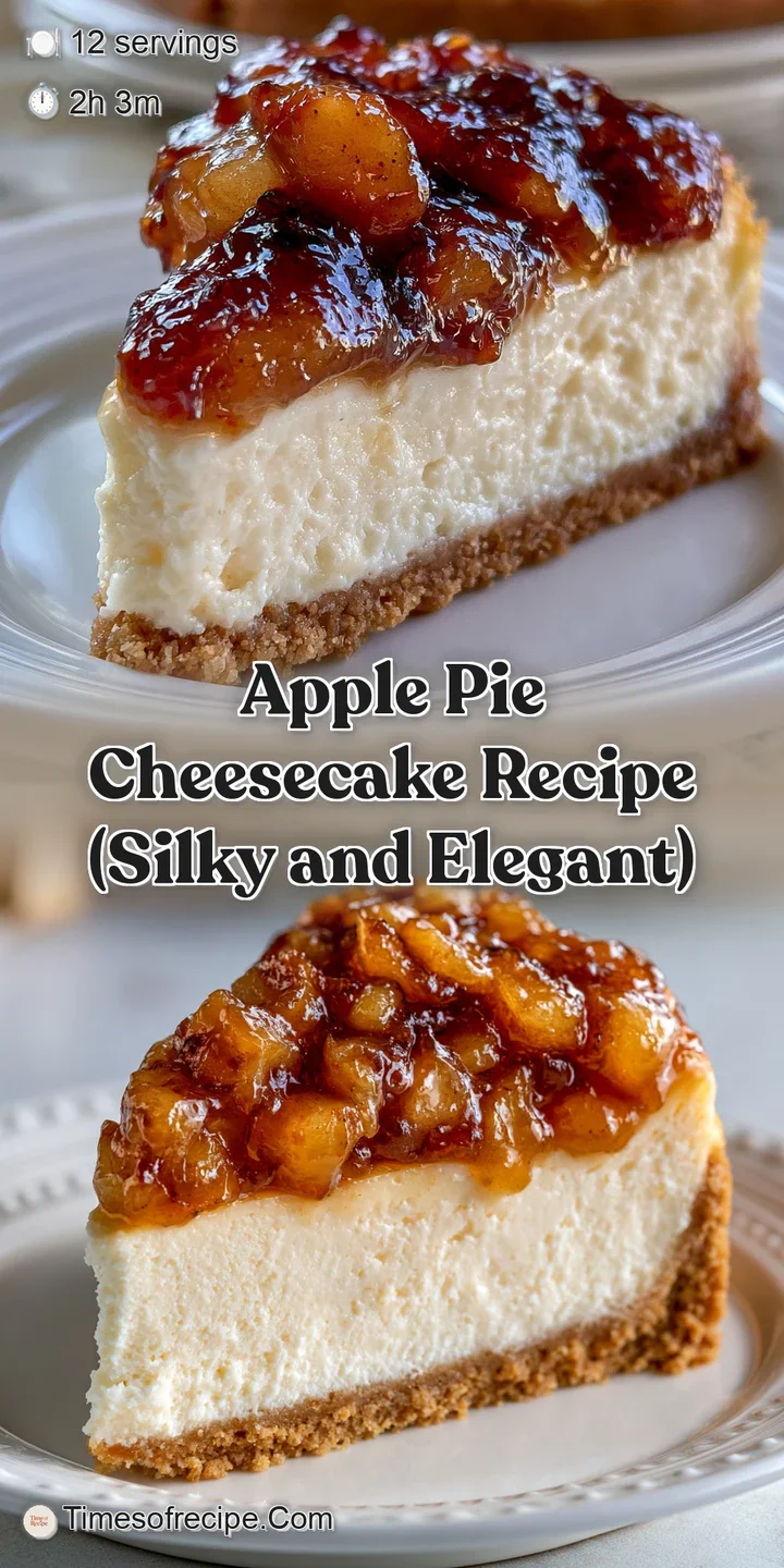 Macro shot of tender, golden-brown cinnamon apples resting on a silky, smooth cheesecake layer with a buttery base.