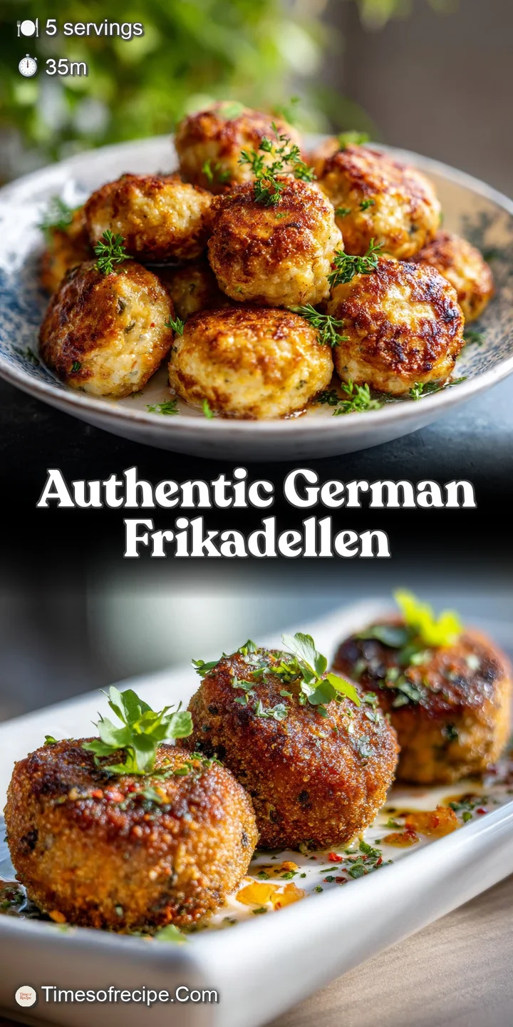 Close-up of a juicy Frikadelle, showing the browned exterior and moist interior, glistening with savory sauce and fresh he...