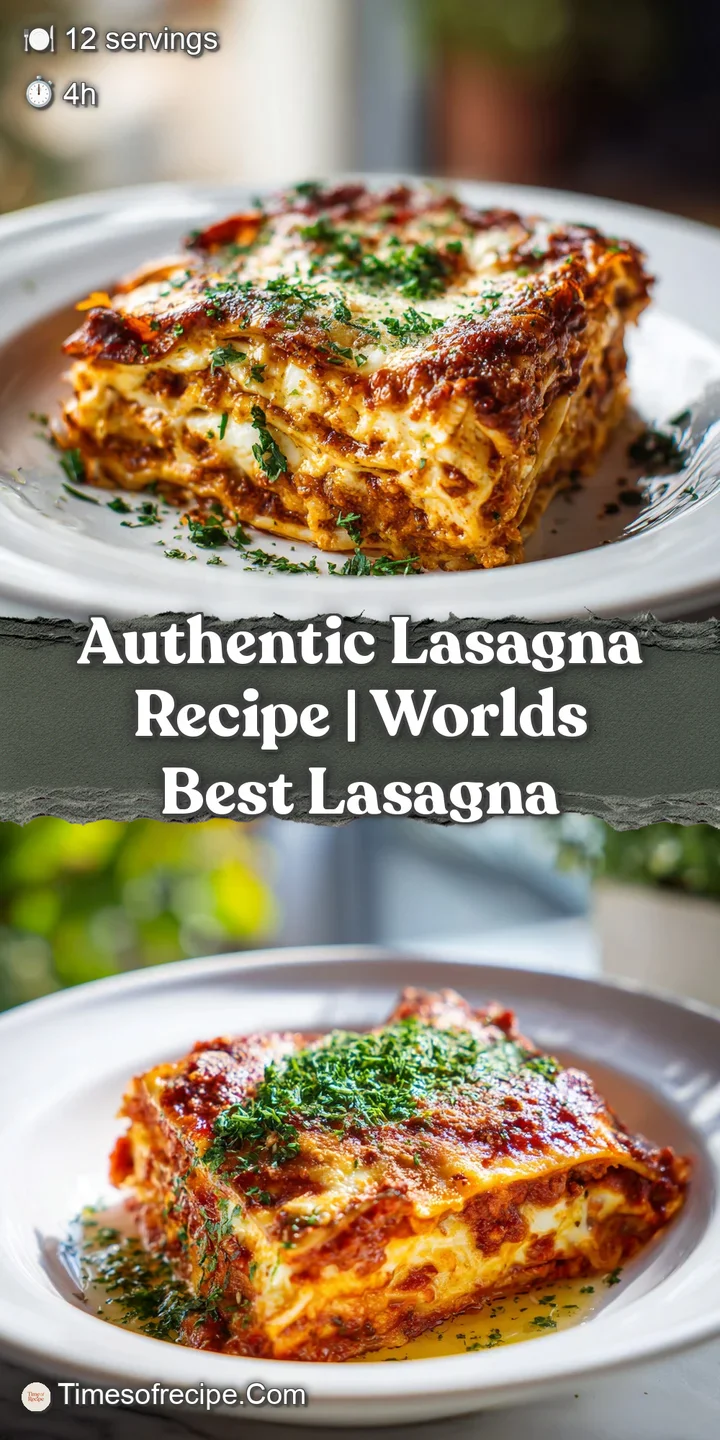 Close-up of a lasagna piece, showcasing bubbly cheese and layers of rich meaty sauce with flecks of herbs.