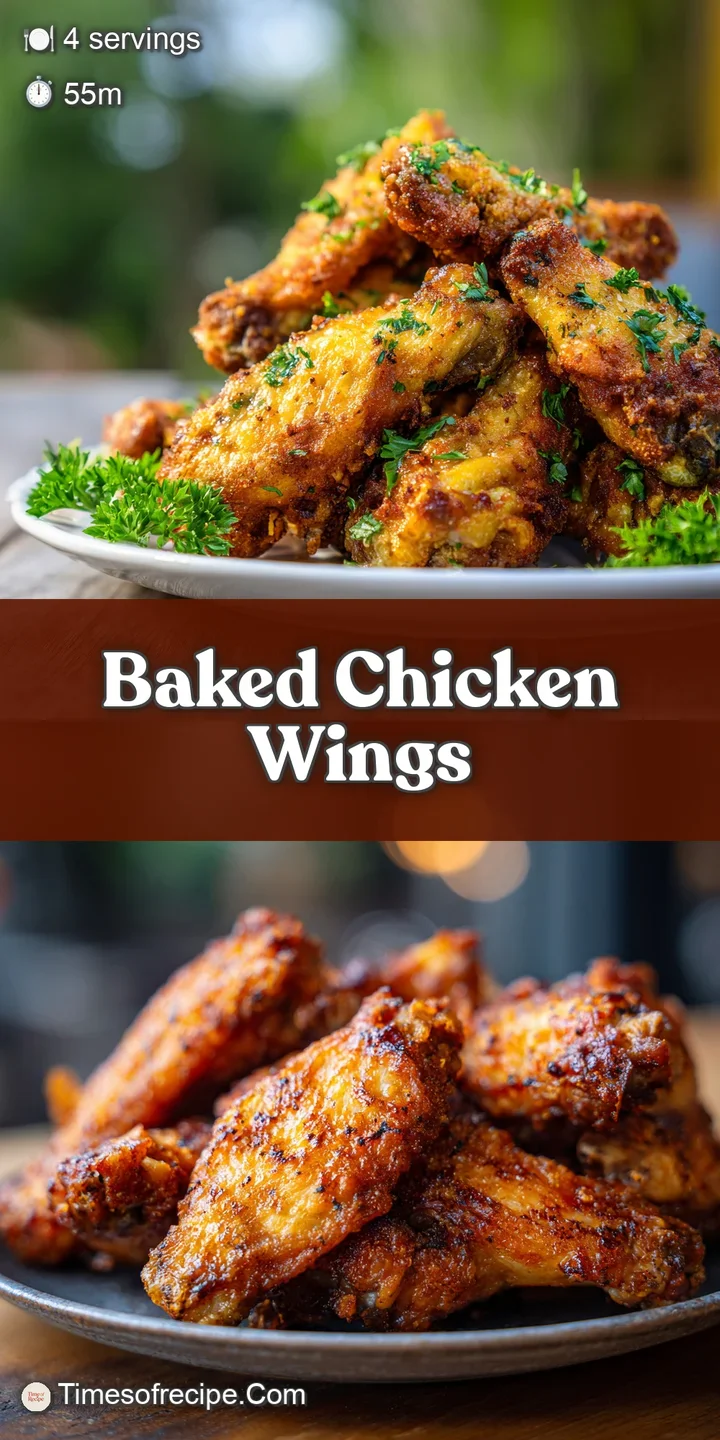 Close-up on juicy baked chicken wings, showing the crispy, textured skin and glistening marinade. Hints of smoke suggest s...