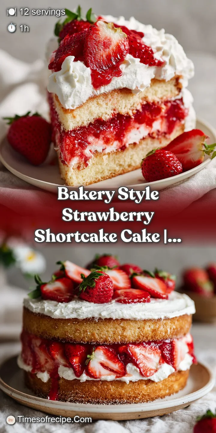 Close-up of moist cake with juicy, sliced strawberries peeking through fluffy whipped cream.