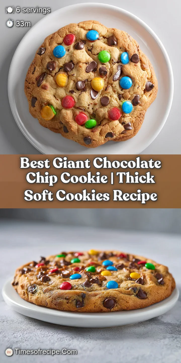 Close-up of a colossal, gooey chocolate chip cookie, showcasing its soft, chewy texture and rich, dark chocolate pockets.