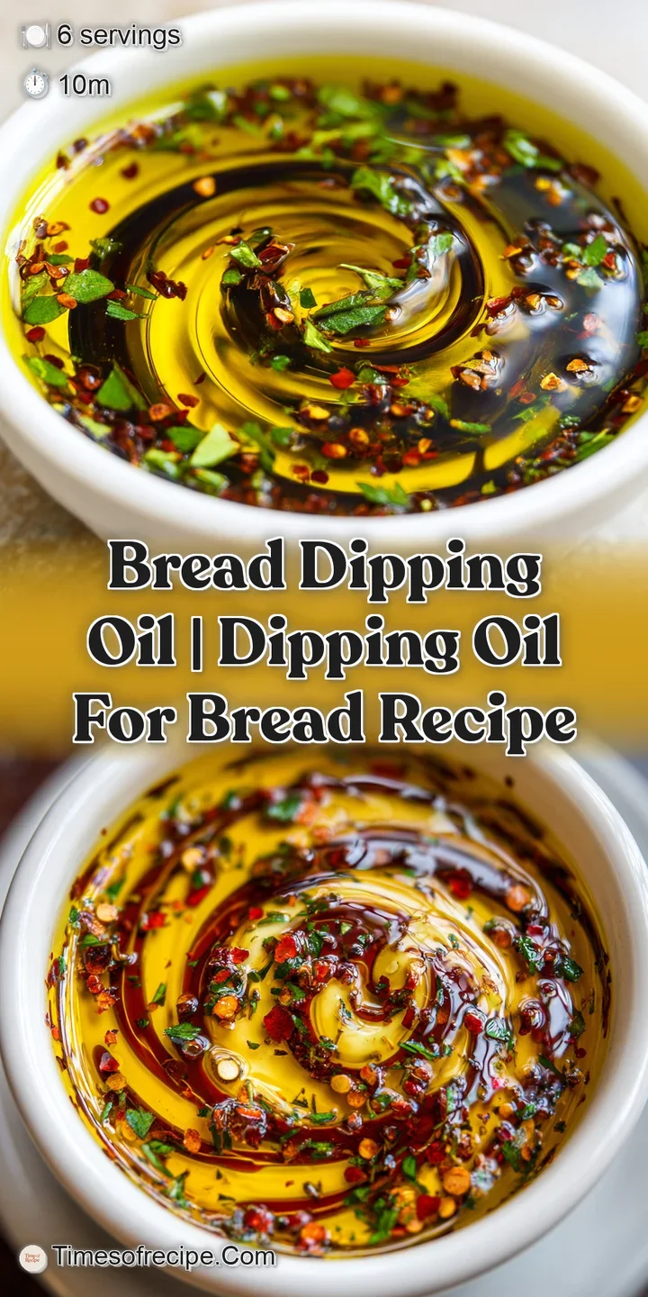 Extreme close-up of a piece of toasted bread dipping into golden oil with visible specks of herbs and chili flakes.