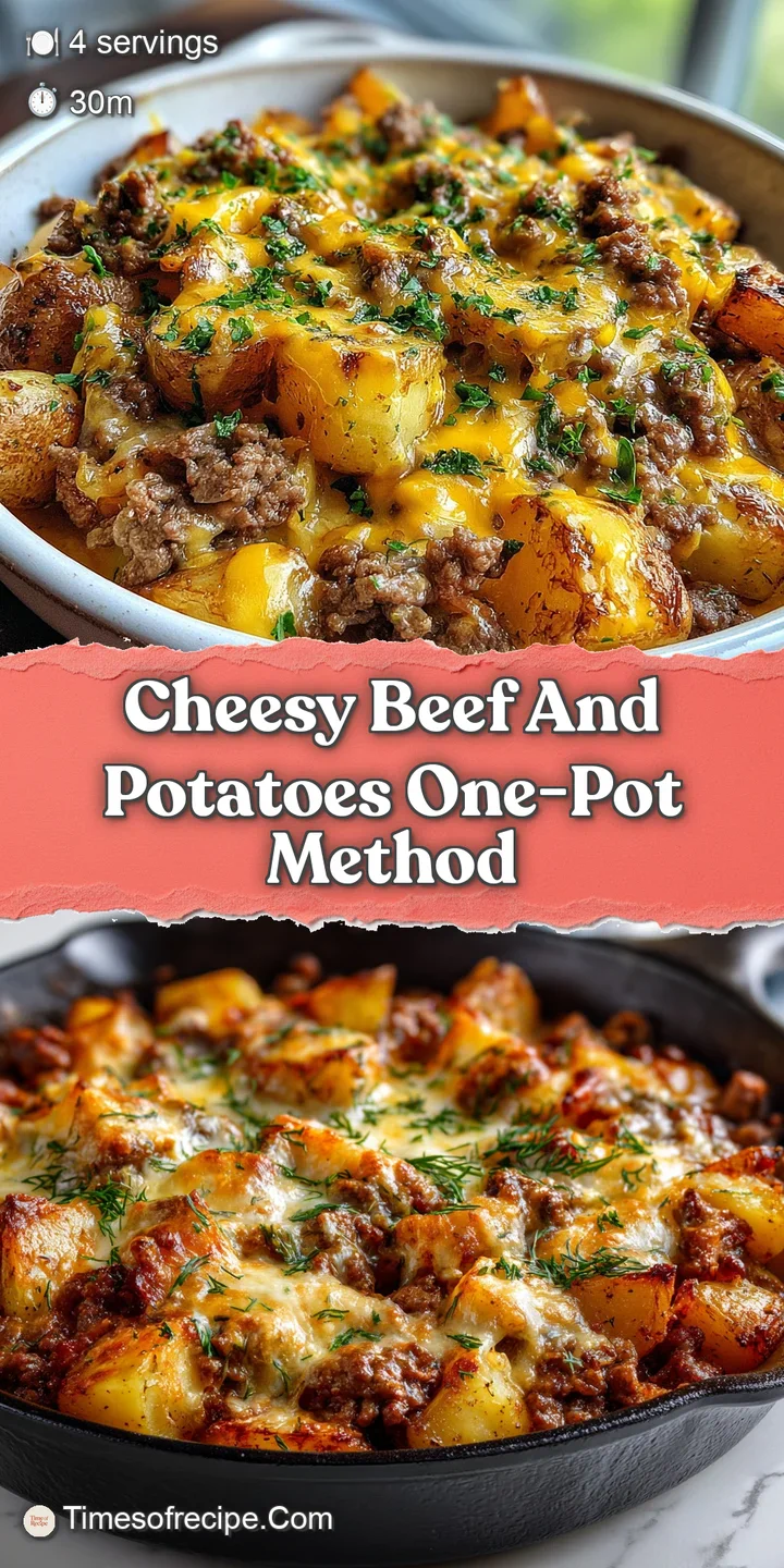 Close-up: Cheesy, golden potato edges with tender beef peeking through. Steam rises invitingly, showcasing delicious textu...