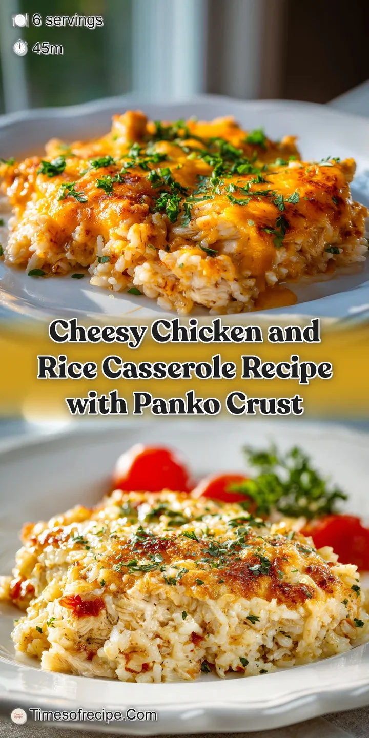 Close-up of a cheesy, bubbly chicken and rice casserole. Golden-brown crust with a creamy, rich interior; a tempting, savo...