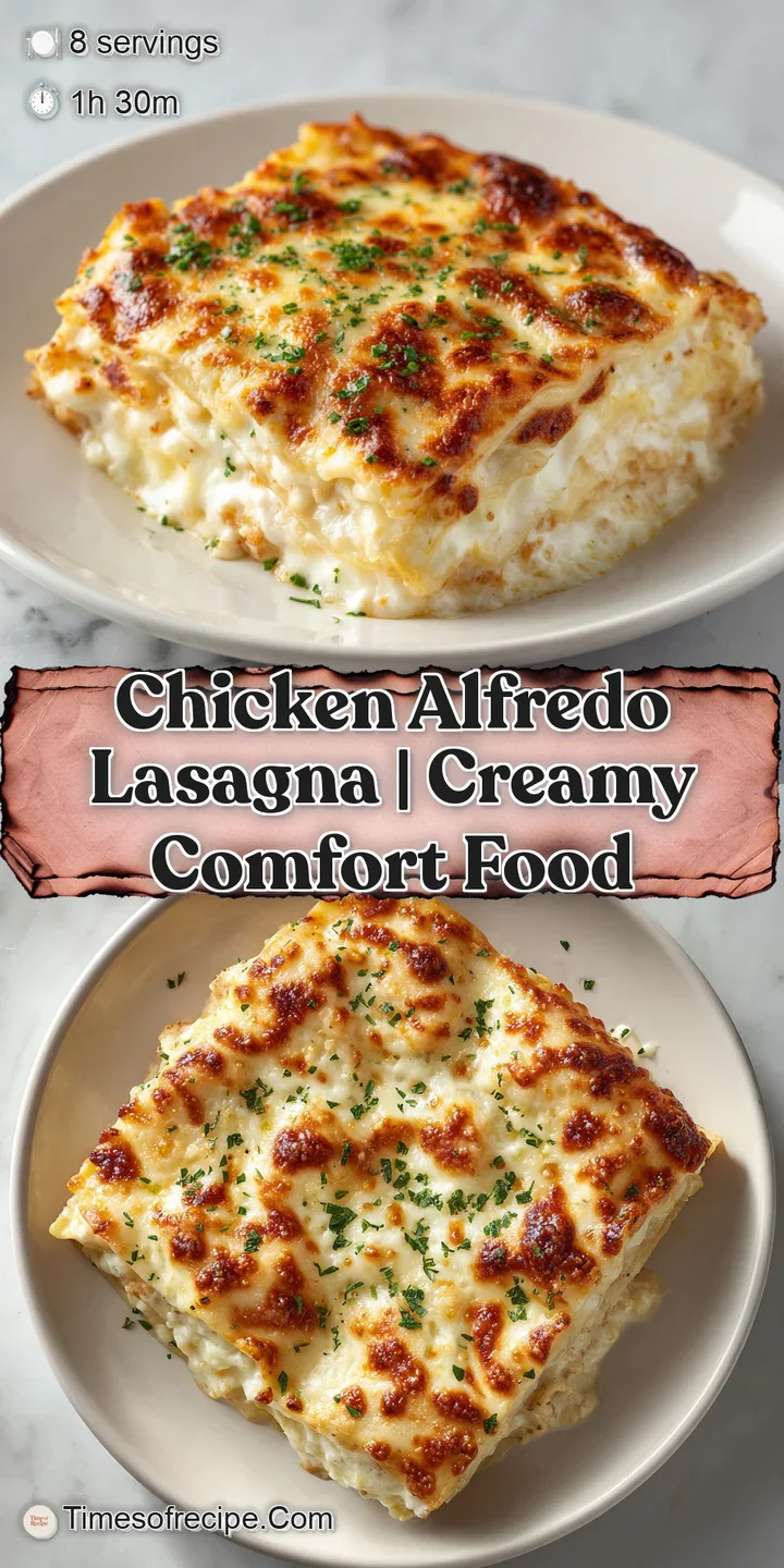 Close-up of melted mozzarella and creamy white sauce dripping between layers of tender pasta and chicken.