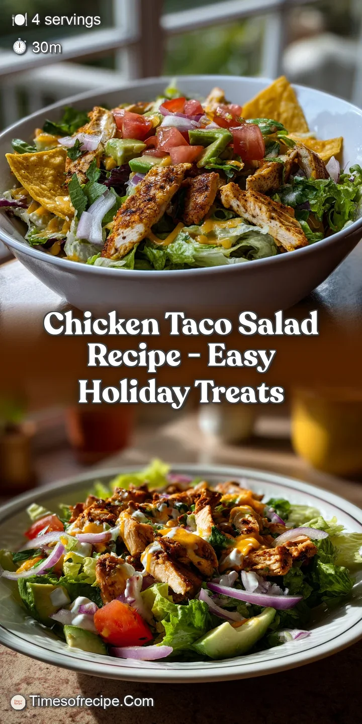 Close-up of juicy chicken taco salad with crisp lettuce, melted cheese, and a tangy dressing; a fresh, tempting bite.