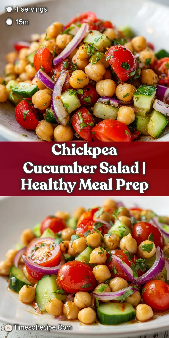 Macro shot of juicy cucumber cubes and tender chickpeas glistening with olive oil and flecks of cracked pepper.