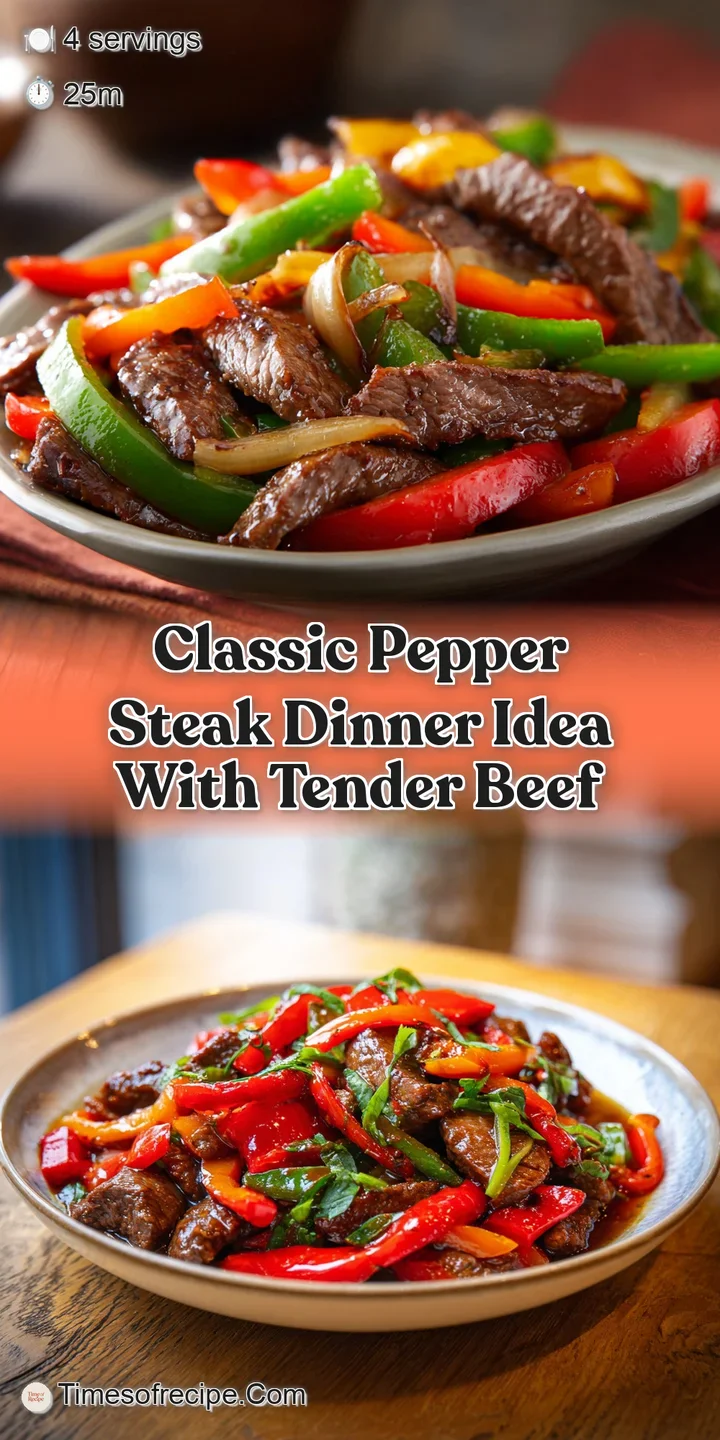 Close-up of savory pepper steak, showcasing juicy meat and vibrant bell peppers coated in a luscious, glossy gravy.