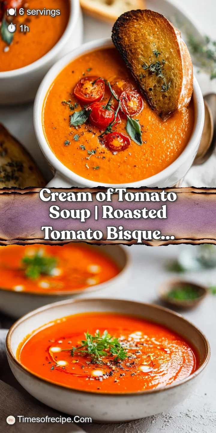 Close-up of rich, creamy tomato soup with a drizzle of bright white cream.