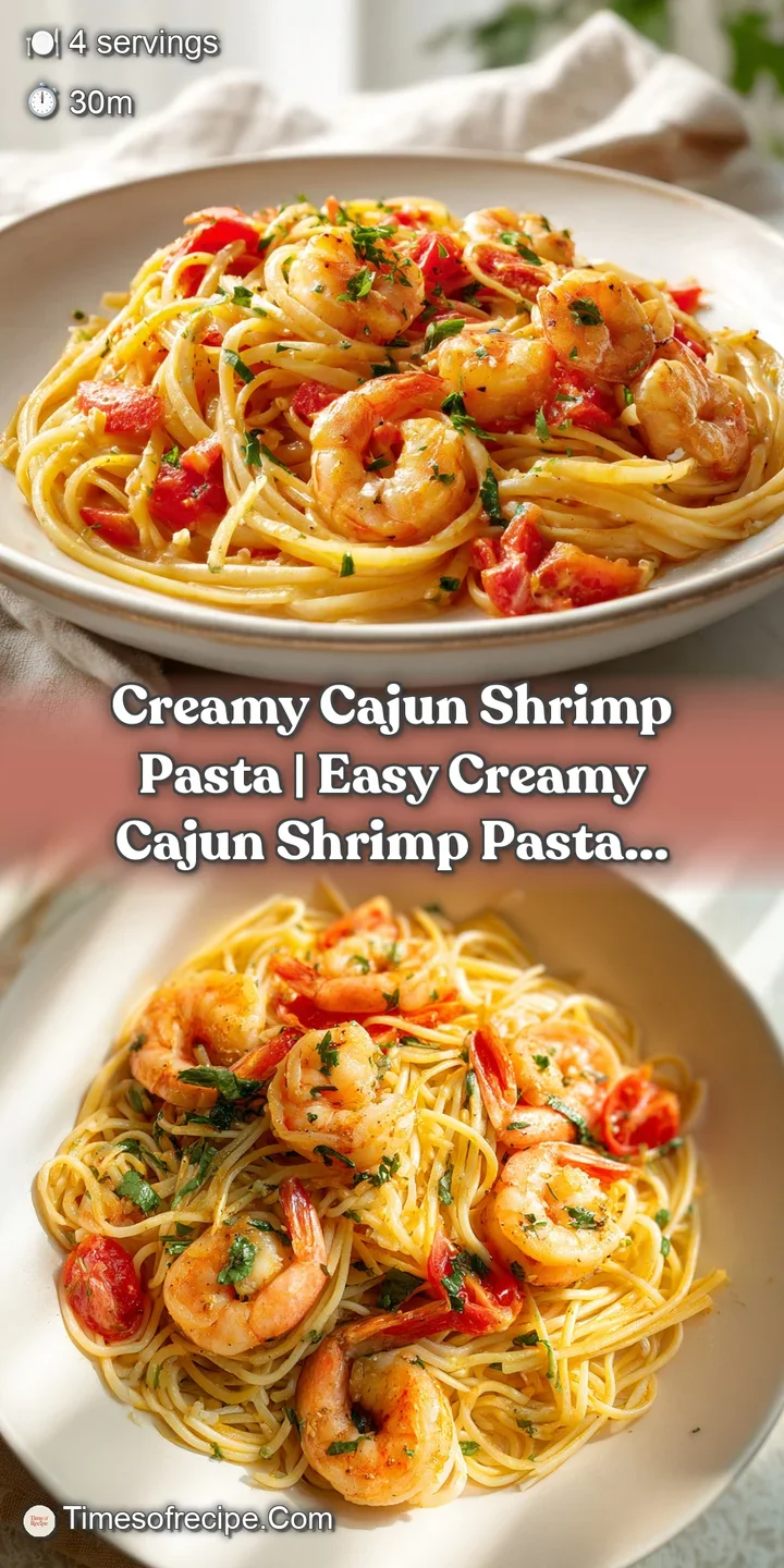 Close-up of succulent shrimp and pasta entwined in a rich, glossy Cajun cream sauce, with visible red pepper flakes.