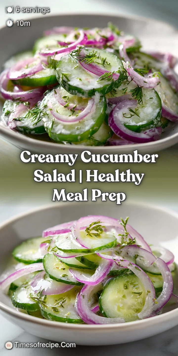 Close-up of chilled cucumber slices glistening in a creamy white dressing with flecks of green dill and black pepper.