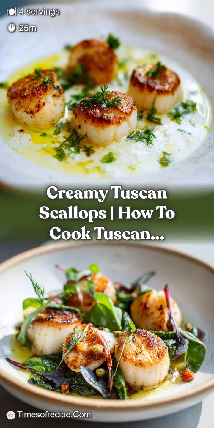 Close-up revealing tender, juicy scallops bathed in a velvety sauce, with visible specks of herbs and plump tomato pieces.