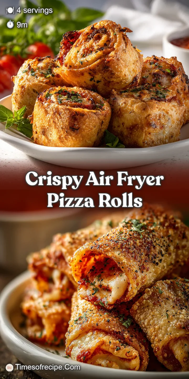 Close-up of an air-fried pizza roll, revealing a bubbling, cheesy center and a perfectly crisp, golden-brown exterior. Del...