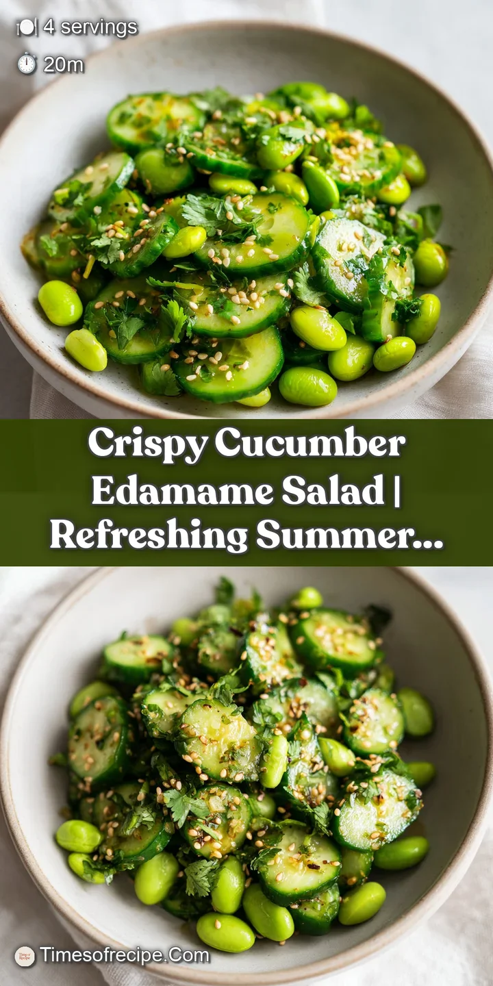 Extreme close-up of crisp cucumber slices and plump edamame beans glistening with a savory, translucent dressing.