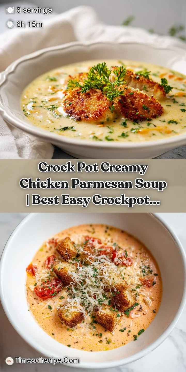 Close-up of tender chicken chunks and pasta swimming in a thick, savory broth, garnished with melted parmesan.