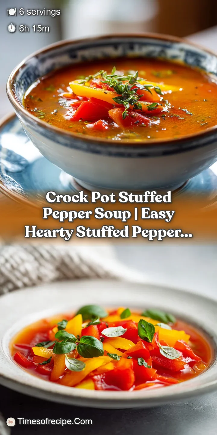 Close-up of chunky soup revealing juicy beef, bright red peppers, and fluffy rice grains bathed in broth.