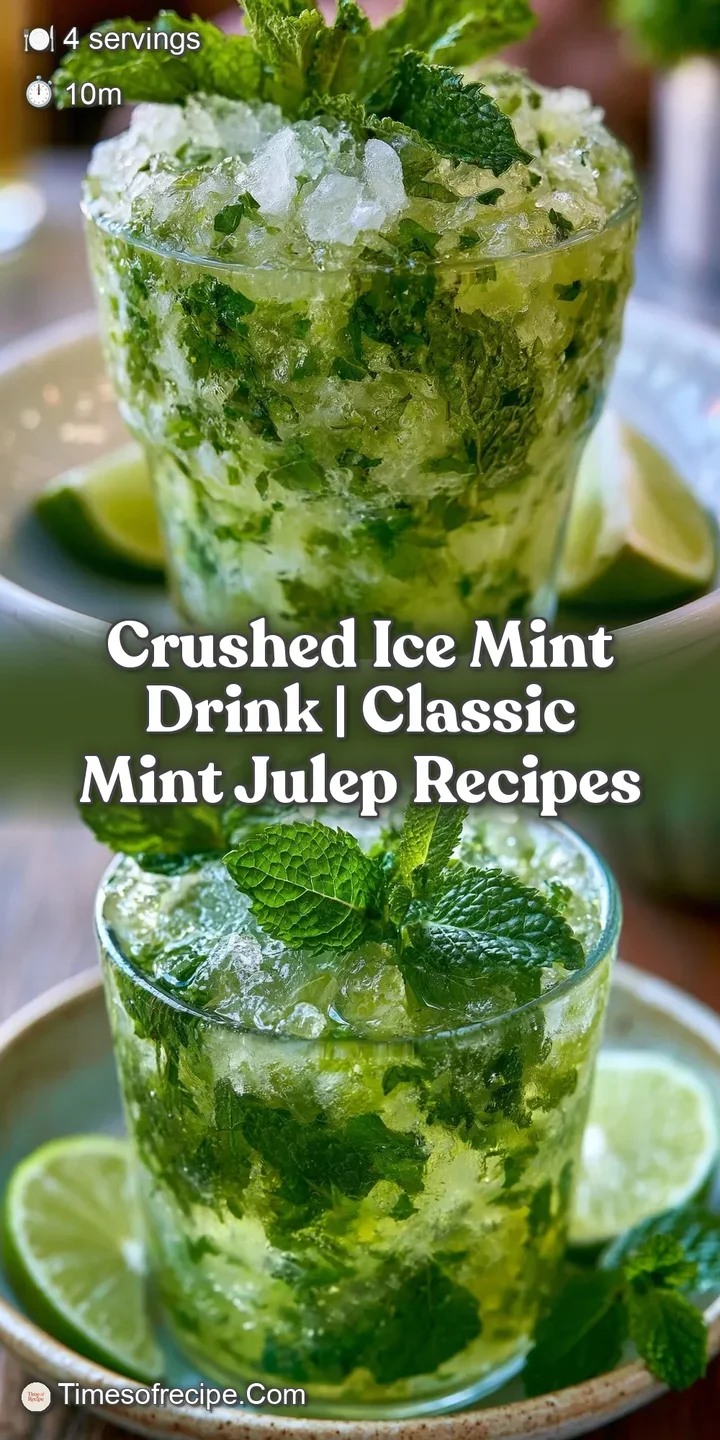 Extreme close-up of glistening crushed ice crystals mixed with emerald green mint leaves in a cool, translucent liquid.