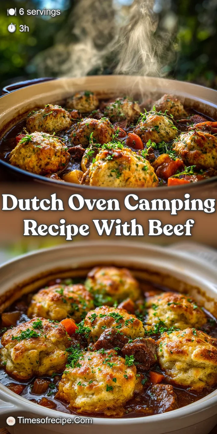 Close-up of tender beef chunks and soft carrots in a thick, savory stew. Visible herbs and spices create a richly textured...