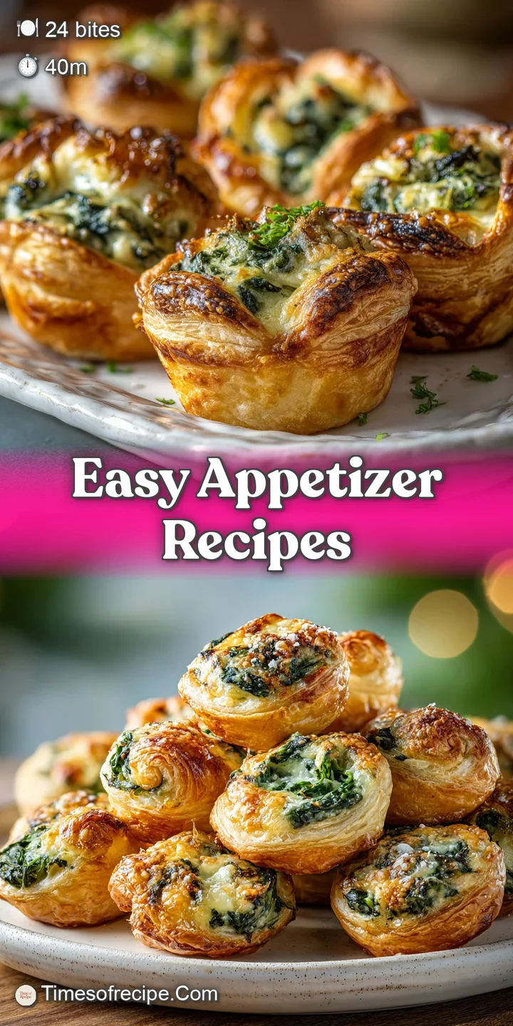 Close-up of a warm, golden spinach artichoke bite; flaky crust with visible spinach and artichoke heart pieces; creamy, bu...