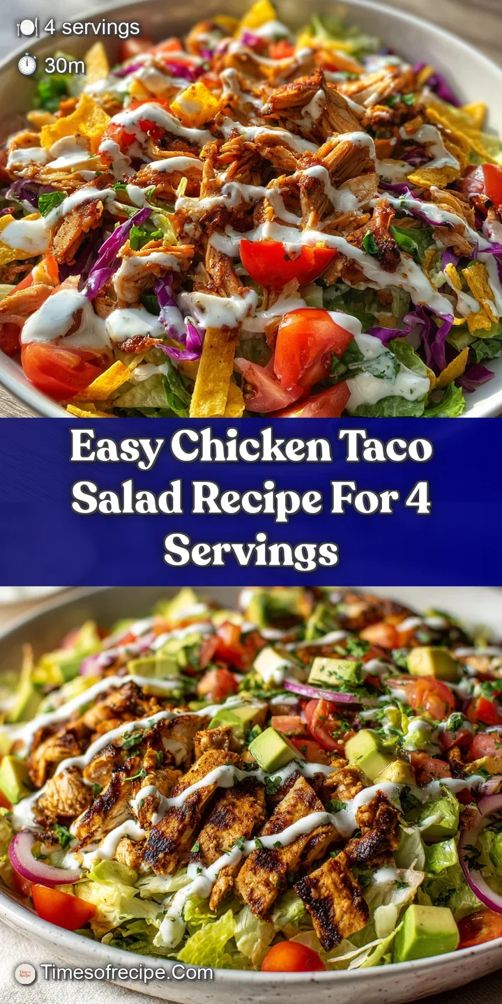 Close-up of a chicken taco salad revealing textures of tender chicken, crunchy tortilla strips, and cool, tangy sour cream.