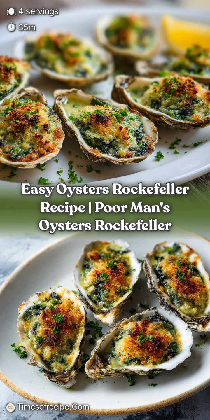 Close-up of a glistening Oyster Rockefeller. Vivid green sauce, flecked with golden breadcrumbs, invites a savory first bite.