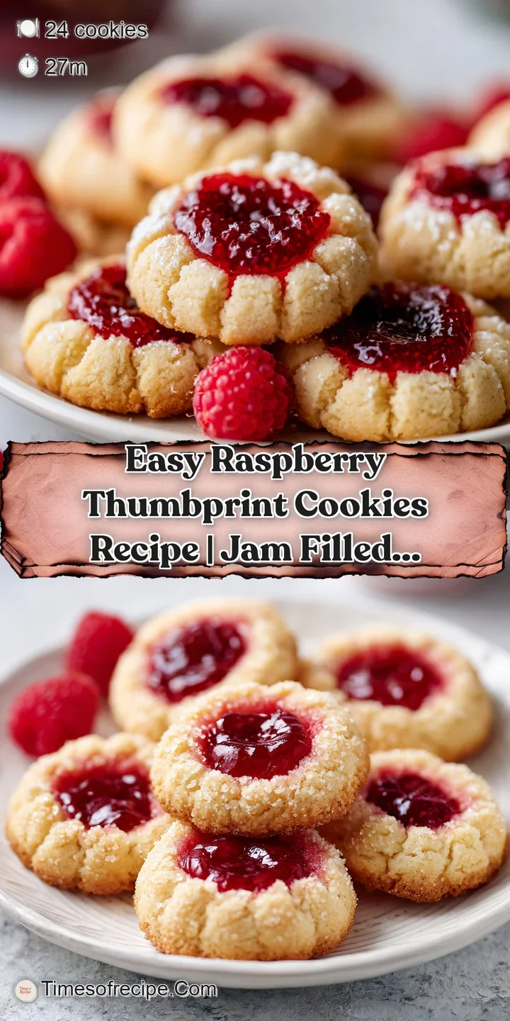 Close-up of a delicate thumbprint cookie; soft dough and bright red raspberry jam filling create a tempting bite.