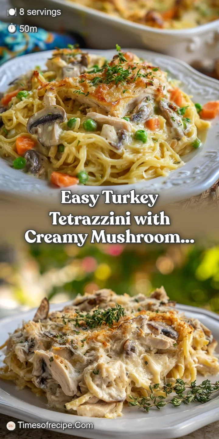 Close-up of steaming turkey tetrazzini. Creamy, rich sauce coats the noodles and turkey, promising a comforting meal.