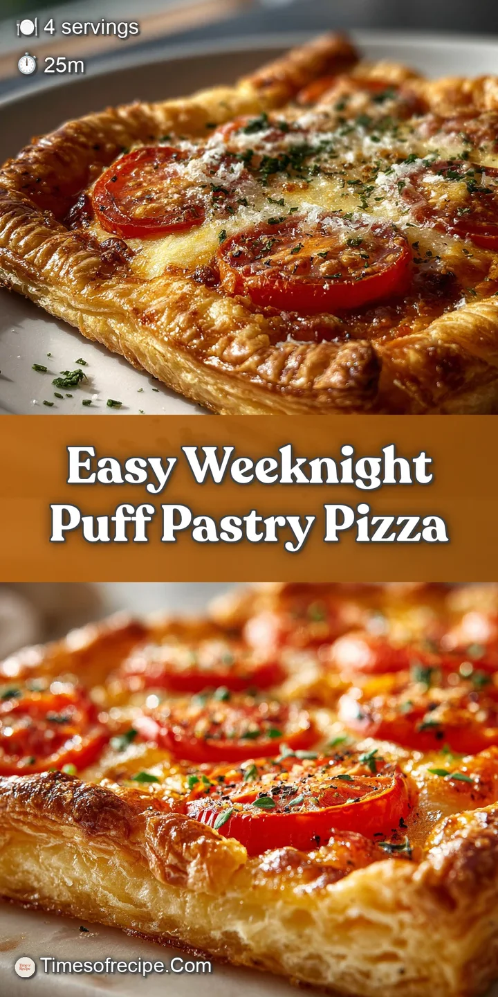 Crisp, bubbly crust, gooey melted cheese, and colorful toppings create a mouthwatering puff pastry pizza slice.