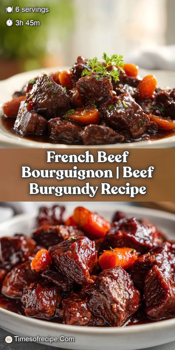 Close-up of tender, succulent beef chunks coated in a glossy, dark wine sauce with soft mushrooms and pearl onions.