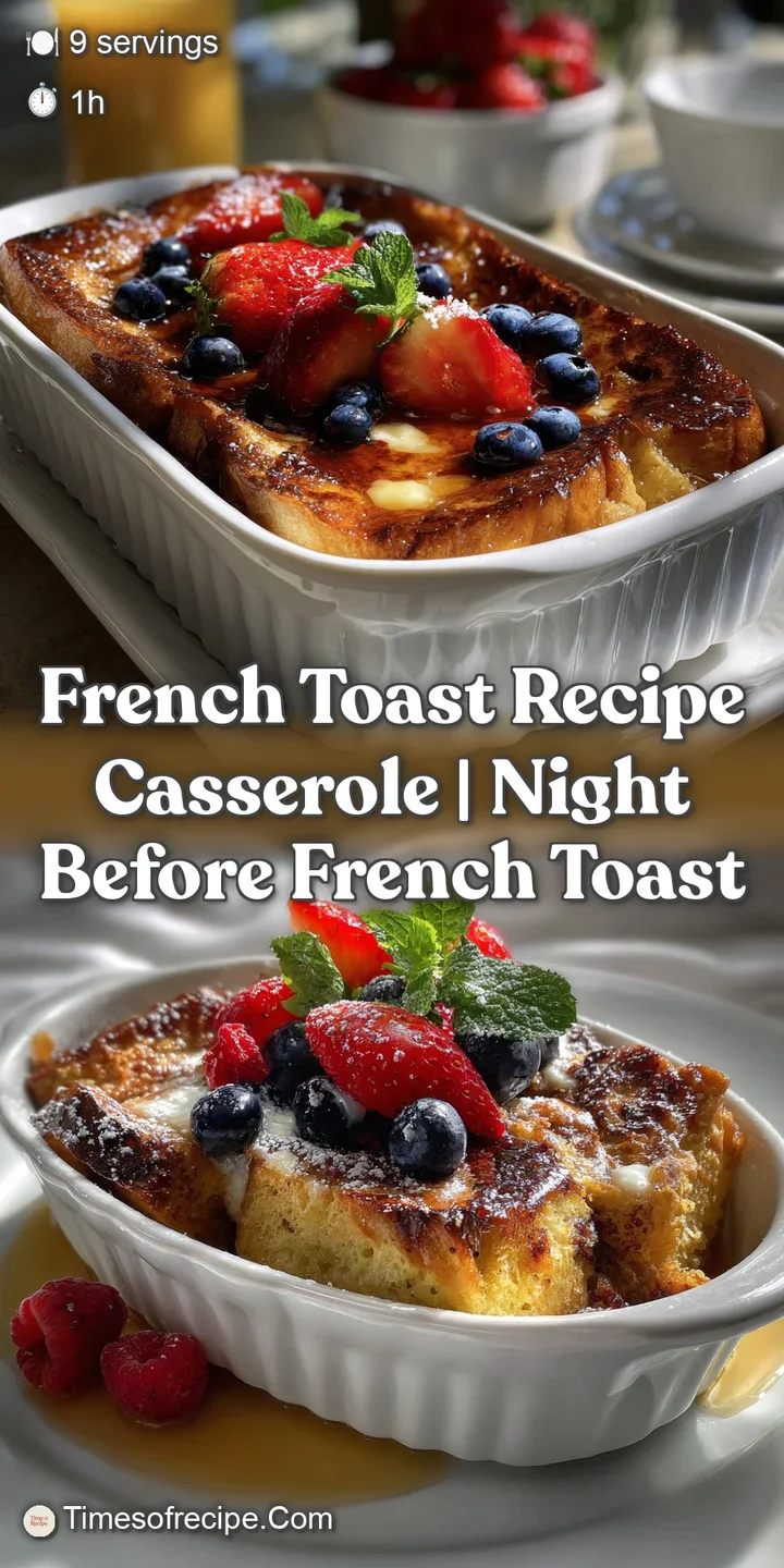 Close-up of a warm, rich French toast casserole. Soft, pillowy bread squares are soaked in a creamy, vanilla-infused batter.