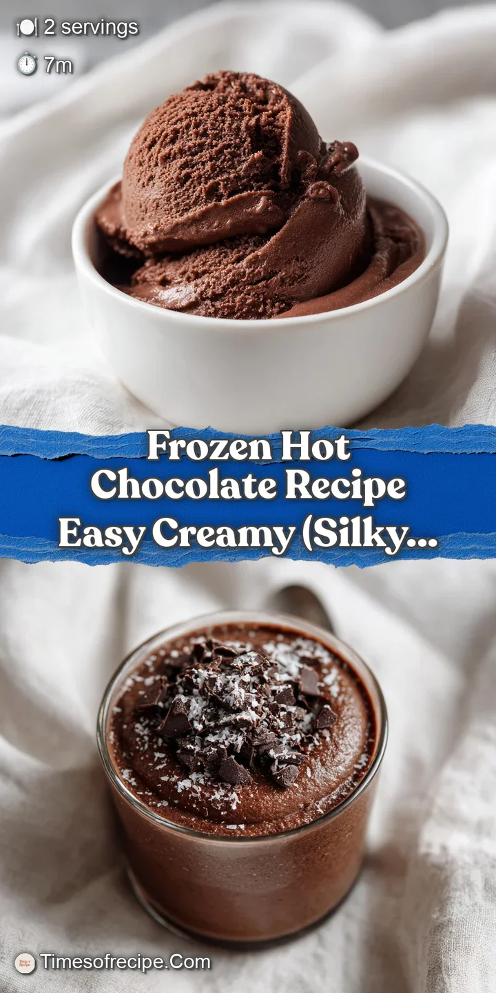 Close-up of frosty frozen hot chocolate, revealing icy texture and rich, dark chocolate color with fluffy whipped cream on...