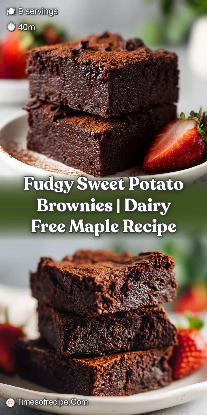 Close-up of moist, dense sweet potato brownies with visible chunks, showcasing a deep, inviting brown color and tempting t...