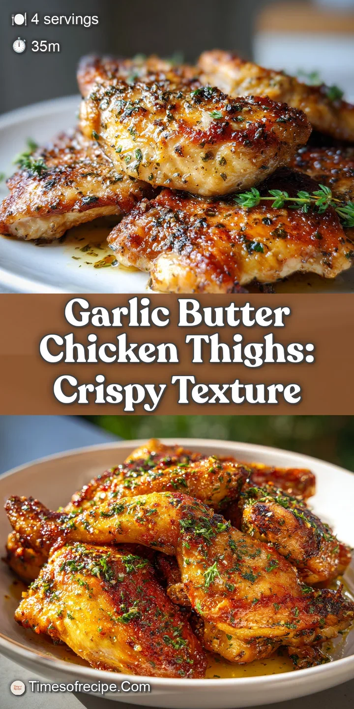 Close-up shot of a juicy garlic butter chicken thigh, showing crispy skin and glistening sauce, inviting and delicious loo...