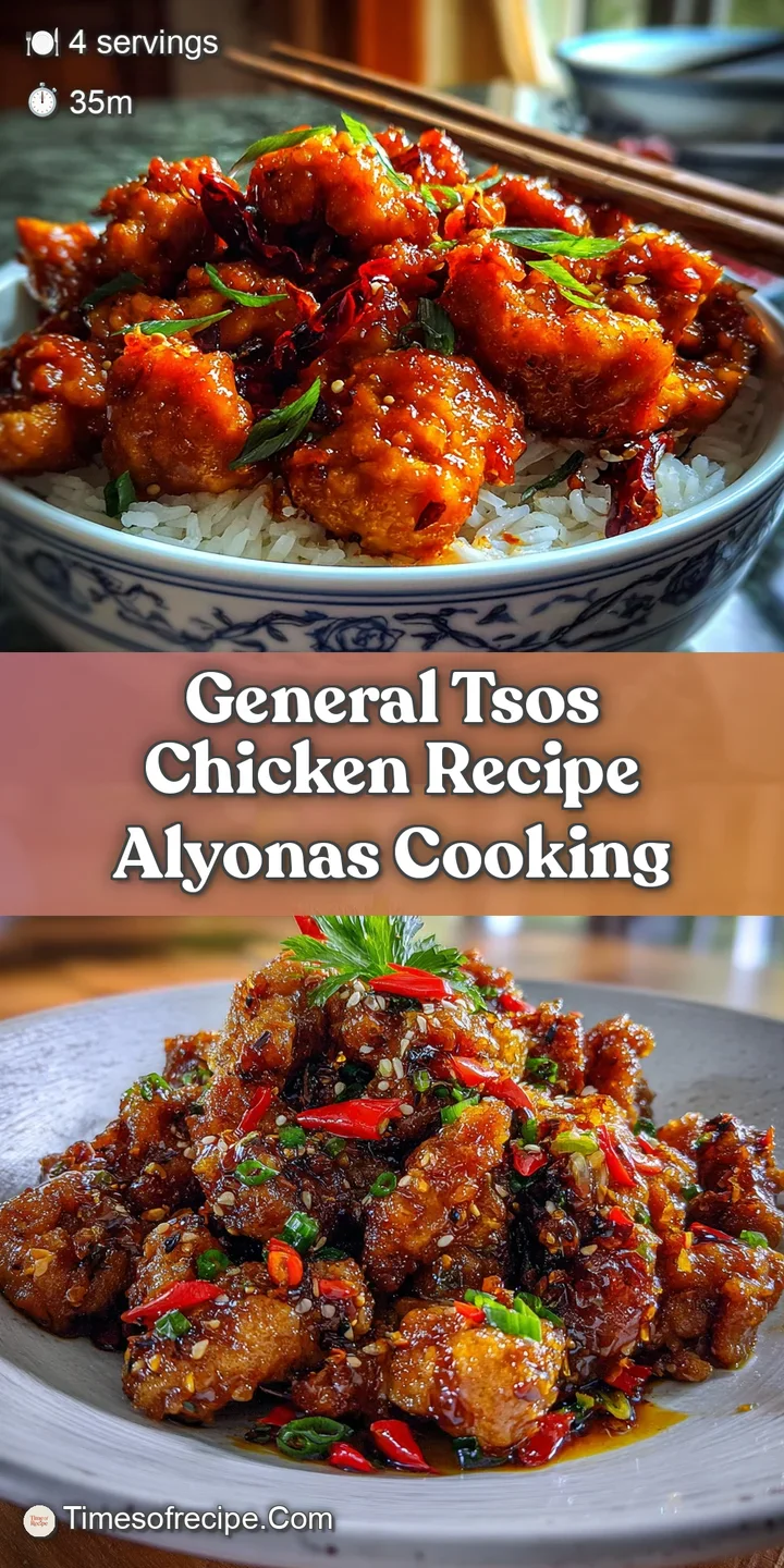 Saucy, glistening General Tso's chicken pieces coated in a rich, dark glaze. Visible steam hints at a satisfying warmth.