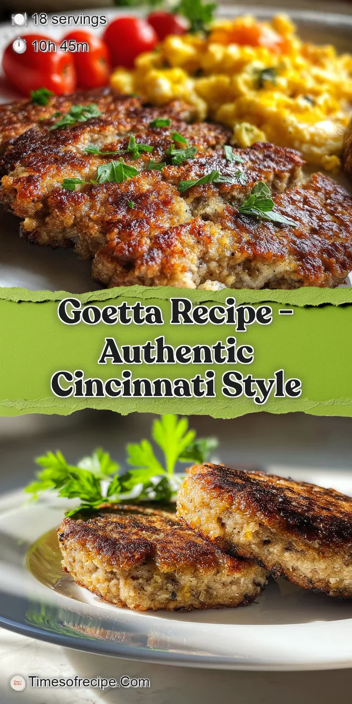 Close-up of pan-fried goetta: deeply browned crust giving way to a soft interior with visible oats and spices, a tempting,...